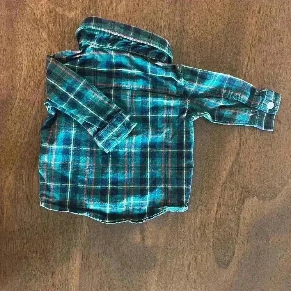 Old Navy Plaid Button Up Shirt Boys 0-3 Months Green Good Long Sleeve 0837